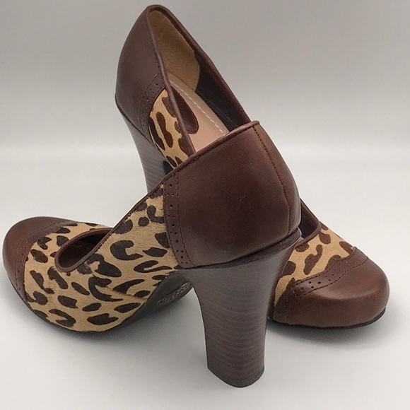 NWT Fossil Sahara Stacked Heel Pump Leather Animal Print Size 8 NIB - Picture 3 of 13